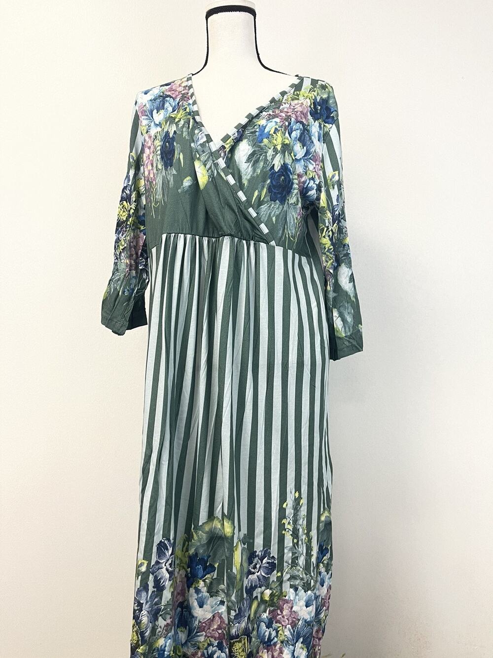 Harmony Dress Womens 10 Floral Striped Sheath Fit Flare Green Viscose n328